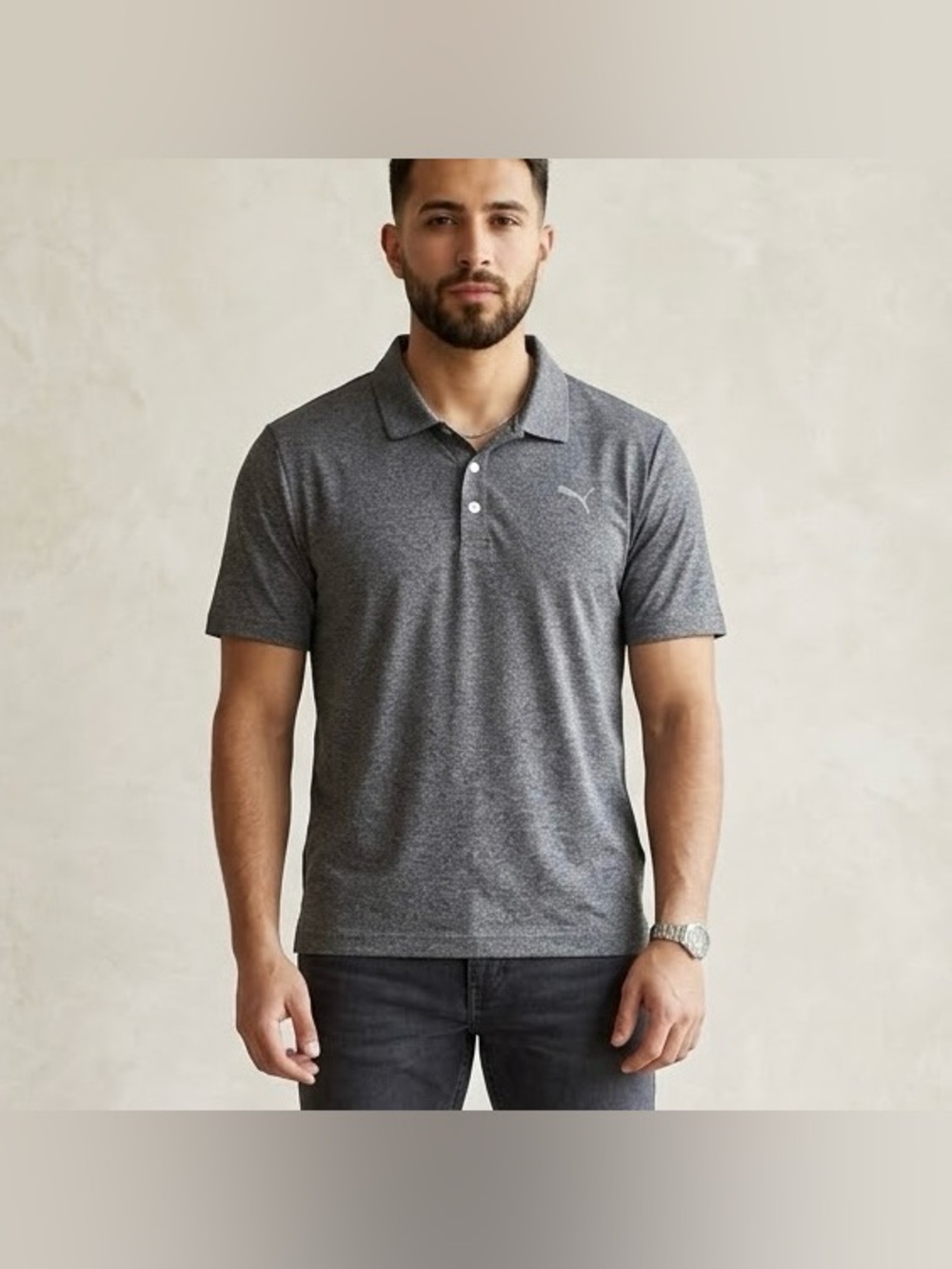 Puma Heathered Grey Performance Golf Polo Shirt Casual Athletic Mens Size XL